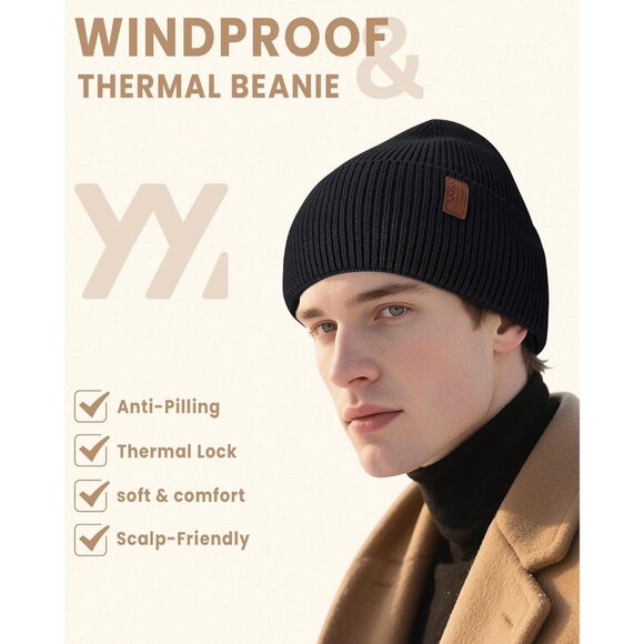 Fleece Lined Winter Beanie for Men Women Warm Windproof Beanies Hats Thick Knit - Picture 4 of 7